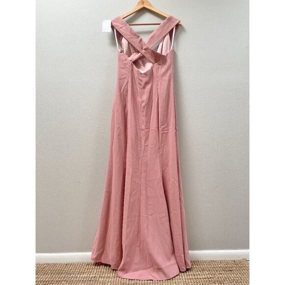 Dessy Off-the-Shoulder Criss Cross Back Trumpet Gown Desert Rose Women's 10 $257 - Picture 5 of 8